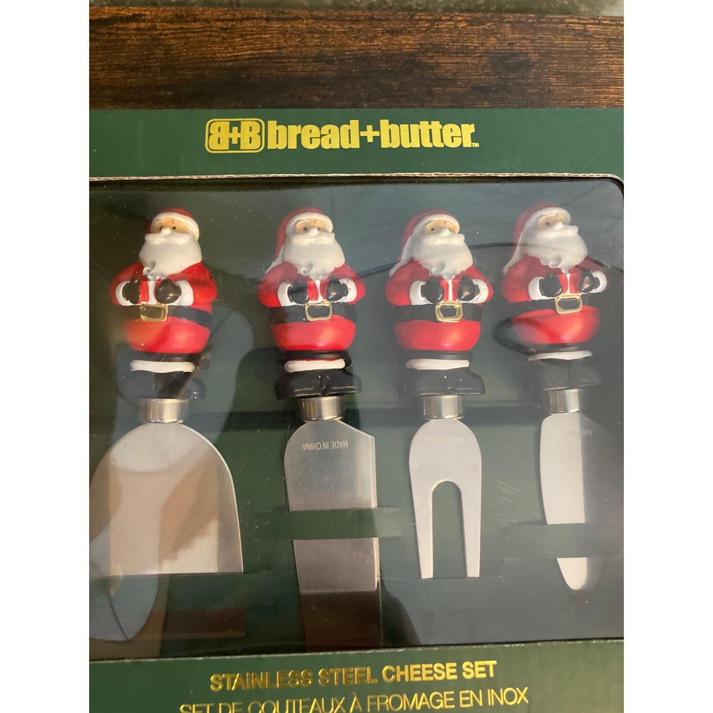 Bread+Butter Santa Claus Christmas Stainless Steel Cheese Knife Set 4 Piece NIB